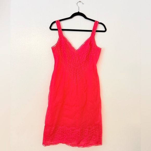 Henson Kickernick Other - Vintage Henson-Kickernick Pink Coral Lace Slip Dress Pinup Lingerie Boudoir sz34